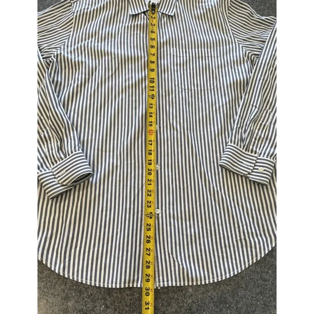 Banana Republic Mens Long Sleeve Button Up Shirt XL White Grey Striped Cotton